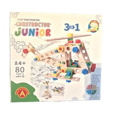 Constructieset Constructor Junior Helikopter 3 in 1 van hout-  80 onderdelen