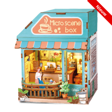 DIY Miniature Scene 3D Koffiehuis met LED- verlichting- MDF DIY Miniature Scene 3D Koffiehuis met LED- verlichting- MDF